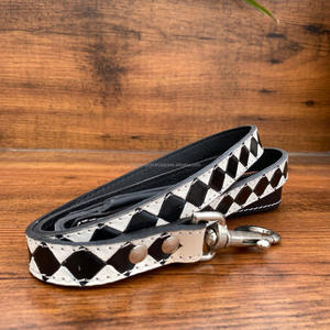 Correa de perro de cuero genuino Premium con patrón de tablero de ajedrez Correa de lujo elegante y duradera con mango cómodo para cachorros - Product Image 5