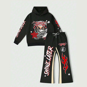Trending Men's Custom DTG Printing Tracksuit Letter and Figure Print Hoodie Sweatshirt Flared <b>Pants</b> Casual Two Piece Set - Product Image 5
