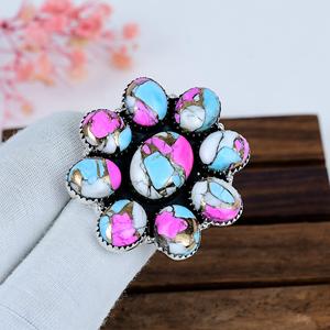 Cotton Candy Turquoise Flower <b>Ring</b> Sterling <b>Silver</b> <b>Statement</b> <b>Ring</b> Boho Artisan Jewelry Nature Inspired Gift for Her - Product Image 4