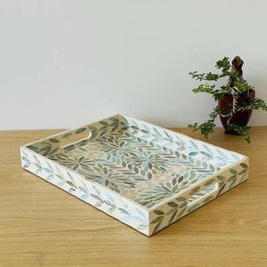 Bandeja de desayuno con incrustaciones de nácar, bandeja decorativa de madera lacada con incrustaciones de nácar, bandeja otomana. - Product Image 2