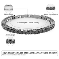 Hochwertiges Großhandels-316L-Edelstahl-4MM-Schwarz-CZ-Tennisarmband mit Krallenfassung und Uhrenverschluss – Individueller Schmuck für Herren als Geschenk
