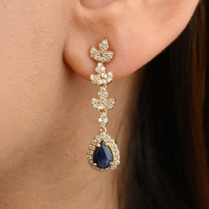 Boucles d'oreilles pendantes en or massif 14 carats avec rubis et perles - Design tendance religieux chrétien en forme de boule - Product Image 6