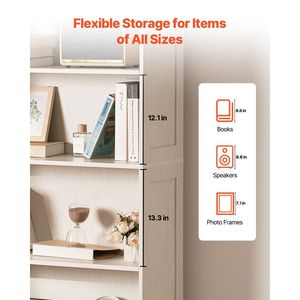 Étagère de rangement et de présentation en bois à 5 niveaux, large, autoportante et haute, pour livres et objets - Product Image 5