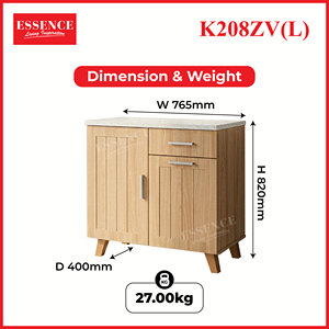 Mueble de Cocina Bajo Moderno y Minimalista de Tablero de Partículas, con Cubierta de Melamina de Mármol Blanco, 2 Cajones y 1 Compartimento Lateral, Modelo K208L - Product Image 6