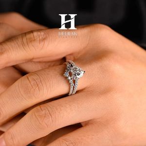 Ensemble de bagues de mariage tendance en forme de cœur, 2 pièces, couronne entrelacée, bande chevron, or blanc 10K 14K, bijoux personnalisés - Product Image 1