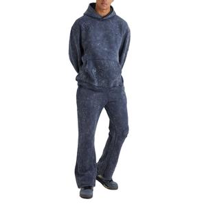 Survêtement d'hiver 2 pièces pour homme, coupe ajustée, délavé à l'acide, pantalon de survêtement à capuche zippé en polyester avec logo vintage, motif imprimé respirant - Product Image 1