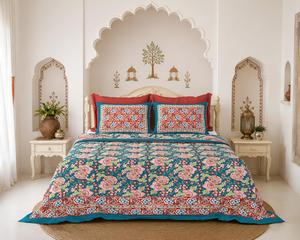 Premium Screen Printed <b>Flat</b> Bed Sheet Set 100% Cotton Reactive Printed Bedding Set with 2 <b>Pillow</b> Covers for Home - Product Image 4