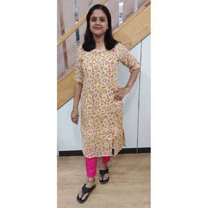 Kurta ผ้าลินินสีเหลืองอ่อนผ้าฝ้ายแท้ - Product Image 1