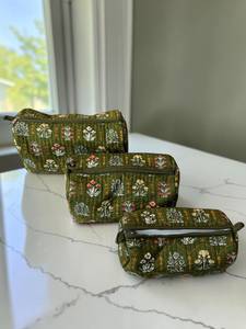 Ensemble de 3 trousses de maquillage de luxe en coton matelassé à l'huile d'olive, sacs cosmétiques pour femmes, organiseur de toilette de voyage, coffret cadeau - Product Image 6
