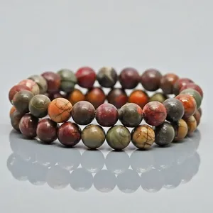 Natural Picasso Jasper 8mm Smooth Round AA Grade Gemstone Beads <b>Stretch</b> <b>Bracelet</b> Healing Jewelry Wholesale - Product Image 1