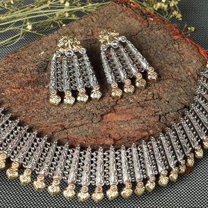 Ensemble de bijoux bohèmes en laiton plaqué argent antique pour femmes, avec boucles d'oreilles et collier, pour fiançailles, mariage, anniversaire - Product Image 2