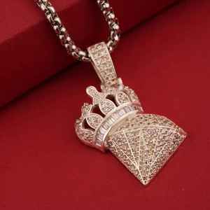 <b>Crown</b> Diamond Pendant 925 <b>Silver</b> 18K Gold Plated Micro Pave Rhinestone Hip Hop Men's Jewelry - Product Image 3