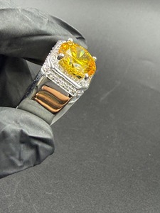 Yellow Moissanite <b>Men</b>’s Hip Hop <b>Ring</b>, 925 Sterling Silver 14K White Gold Plated Iced Out Statement Fashion <b>Ring</b> for <b>Men</b> - Product Image 2