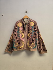 Brown <b>Velvet</b> Suzani <b>Jacket</b> <b>Women</b> Handmade Knitted Floral Heart Embroidery Boho Ethnic Winter Autumn Coat 100% Cotton Lining - Product Image 6