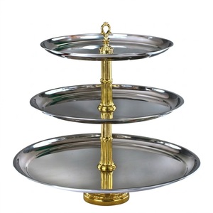 Elegance Golden Vine Hammered 3 Tier Server Decorative Metal Cake Stand for Home Decor & Events Stainless Steel & Brass Plate - Product Image 6