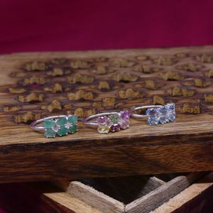 Wedding QWear 925 Sterling <b>Silver</b> <b>Emerald</b> Gemstone <b>Silver</b> Plated Jewelry Women Wear Classic <b>Ring</b> - Product Image 5