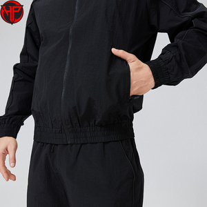 Men's Black Hooded Tracksuit Set Drawstring Jogger Pants <b>Zip</b> <b>Up</b> <b>Jacket</b> Sportswear for Running Training Nylon Tracksuit Set - Product Image 5