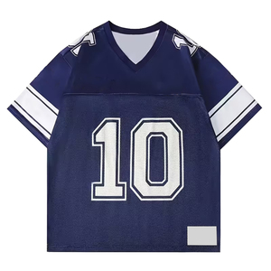 Camiseta de fútbol estilo boxy del fabricante pakistaní, color azul marino, hombros caídos, doble capa de malla, para hombre. - Product Image 1