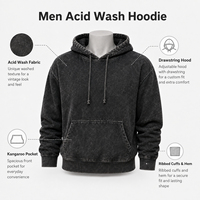 Hoodie Acid Wash Pria Terbaru Harga Grosir Untuk Dewasa Layanan OEM Gaya Streetwear Terbaru Hoodie Acid Wash Pria