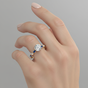 Anillo de Compromiso con Diamante Cultivado en Laboratorio Stonewels, Zafiro Azul Marquesa, Chapado en Oro Rosa Vintage, Engaste de Garras, Anillo Nupcial Certificado - Product Image 4