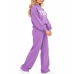 <b>Women</b> Matching <b>Sweat</b> <b>Suit</b> Set Long Sleeve Wide Leg Pants Casual Wear Long Sleeve Wide Leg Soft Feel Relaxed Fit Matching Style - Product Image 4