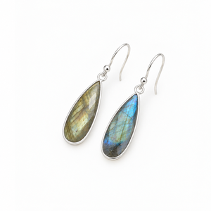 Natural Labradorite <b>Earrings</b> 925 Sterling <b>Silver</b> <b>Long</b> Teardrop Dangle Blue Flash Gemstone Handmade Jewelry - Product Image 3