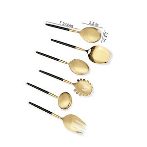 Ensemble d'ustensiles de service en acier inoxydable finition dorée avec manche noir, vaisselle haut de gamme pour la salle à manger, la cuisine et l'hôtellerie - Product Image 3