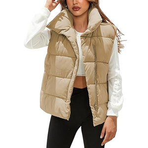 Gilet matelassé noir pour femme STITCH MASTER, col montant, fermeture éclair, coupe-vent, respirant, vêtement d'extérieur décontracté, couleur unie - Product Image 4