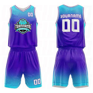 Uniforme de Baloncesto Deportivo Unisex en Malla de Poliéster Azul Claro y Morado, el Más Vendido, Diseño Personalizado con su Propio Logotipo - Product Image 1