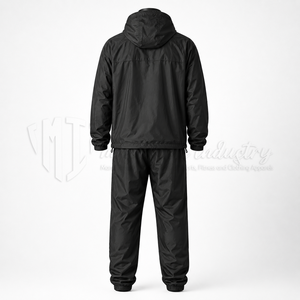 Ensemble de survêtement noir à capuche pour homme, imperméable, longueur intégrale, vêtements de sport décontractés avec poches latérales et fermeture à cordon - Product Image 2