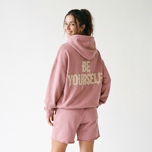 Ensemble de survêtement deux pièces pour femme en molleton 100 % polyester, manches longues, coupe ample, broderie effet usé, idéal pour l'hiver - Product Image 3