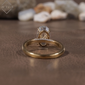 Bague solitaire ovale de luxe en or blanc avec pavé de diamants, pour fiançailles, mariage, cadeau, fournisseur de bijoux fins pour femmes - Product Image 4