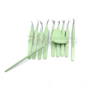 Pince à épiler pour extensions de cils RMI antidérapante, antimagnétique, de haute qualité, personnalisable, avec pointes argentées revêtues de couleur verte, 10 mm - Product Image 3