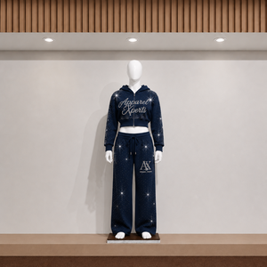 Ensemble 2 pièces de haute qualité pour femme : sweat à capuche court et pantalon large à paillettes et strass, tenue décontractée longueur pleine - Product Image 1