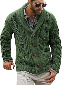 Fashion Daily Wear Men <b>Cable</b> Twist Cardigan Solid Green Full Sleeve Button Front Autumn Wear <b>Sweater</b> Standard Thickness Regular - Product Image 5