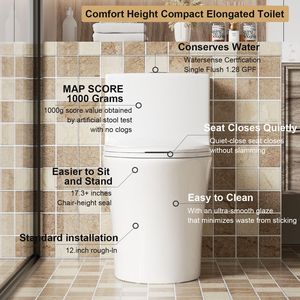 WC monoblocco 1.1/1.60 GPF con doppio scarico, tappo serbatoio con pulsante, scarico a pavimento (S-Trap), a risparmio idrico, allungato, altezza comfort, chiusura ammortizzata C - Product Image 2