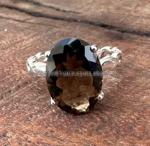 แหวนวินเทจสีเงินสเตอร์ลิงของ925เครื่องประดับควอตซ์แบบรมควันทำด้วยมือเครื่องประดับแหวนหมั้นชุบทอง - Product Image 2