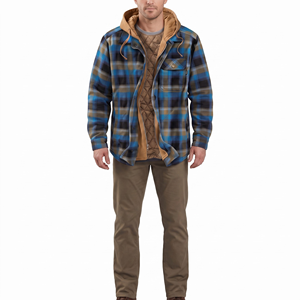 Veste à capuche coupe-vent à carreaux pour homme, coupe classique, bleu/marron - Product Image 1