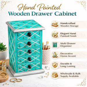 Boîte de rangement décorative à double tiroir en fibres végétales peinte à la main, organisateur multifonctionnel vintage fait main pour la décoration de la maison - Product Image 6