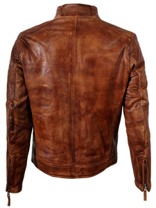 Veste d'hiver pour homme en cuir véritable et toile respirante, style streetwear, col tendance, punk, motard, manches longues délavées - Product Image 2