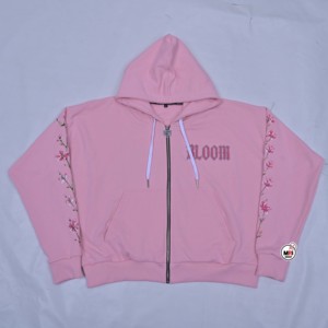 เสื้อฮู้ดซิปผ้าฟลีซปักลายดอกไม้คุณภาพสูง ระบายอากาศได้ดี สีชมพูสำหรับผู้หญิง ผ้าฝ้าย 100% ทรงปกติ สวมใส่สบายในฤดูหนาว - Product Image 1