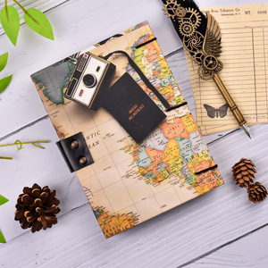 Carnet de notes vintage fait main A5 avec cadenas, thème voyage carte du monde |   Journal d'aventure de 100 pages, planificateur Wanderlust, papeterie cadeau - Product Image 2