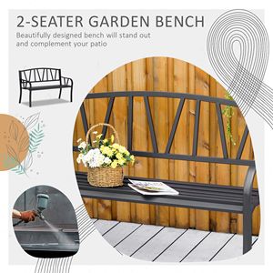Divanetto da Giardino Ergonomico a 2 Posti in Metallo, Panchina Decorativa da Esterno con Schienale e Braccioli - Product Image 4