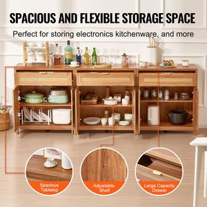 Set of 3 Adjustable Rattan <b>Storage</b> Cabinets 6 Magnetic Doors and 3 Drawers <b>Sideboard</b> Buffet <b>Sideboards</b> with Unique Style - Product Image 4