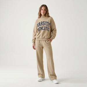 Ensemble de survêtements vert menthe pour femmes, avec logo de club brodé personnalisé et pantalon de survêtement large assorti, vente en gros - Product Image 2