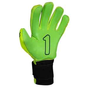 Football Goalkeeper <b>Gloves</b> Black And Neon <b>Green</b> PU <b>Leather</b> With Adjustable Wrist Strap NonSlip Finger Protection latex palm side - Product Image 2