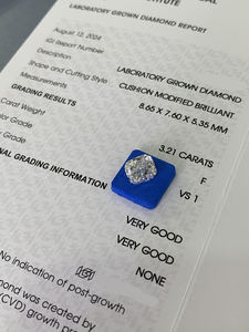 Diamante Blanco de Corte Cojín de 3.21ct, Certificado IGI, Claridad VVS, Cultivado en Laboratorio CVD, Diamante Suelto para Joyería, Venta al Por Mayor - Product Image 2
