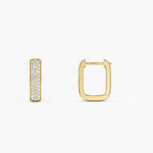 Joyería Personalizada Clásica, Pendientes Heggie Cuadrados de Plata de Ley 925 con Pavé, Chapados en Oro de 14K, con Moissanita, Joyería Fina para Mujer - Product Image 4