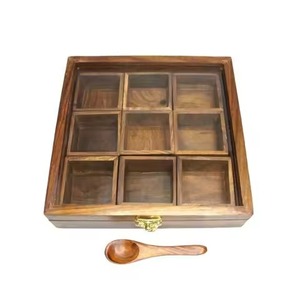 Elegant Wood Spice Organizer Handmade <b>Masala</b> <b>Box</b> High Quality Kitchen Storage Container with Sections - Product Image 3