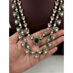 Indian Ethnic Yogita Premium Gold Plated Double Layer Semi Long Necklace & Earring Set - Product Image 2